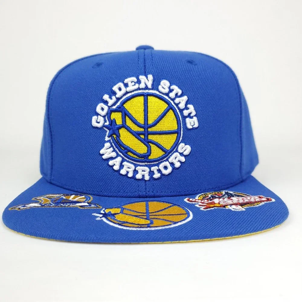 GS Warriors Mitchell & Ness NBA‎ Snapback Hat 3D Logo Bill Logos Blue Cap NWT